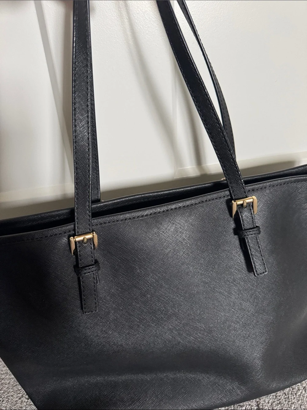 Michael Kors Black Leather Tote with Gold Logo Charm